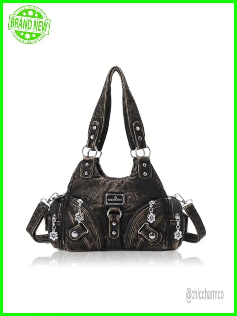 Small Hobo Shoulder Bag Faux Leather Multi-Pocket Tote with Zipper